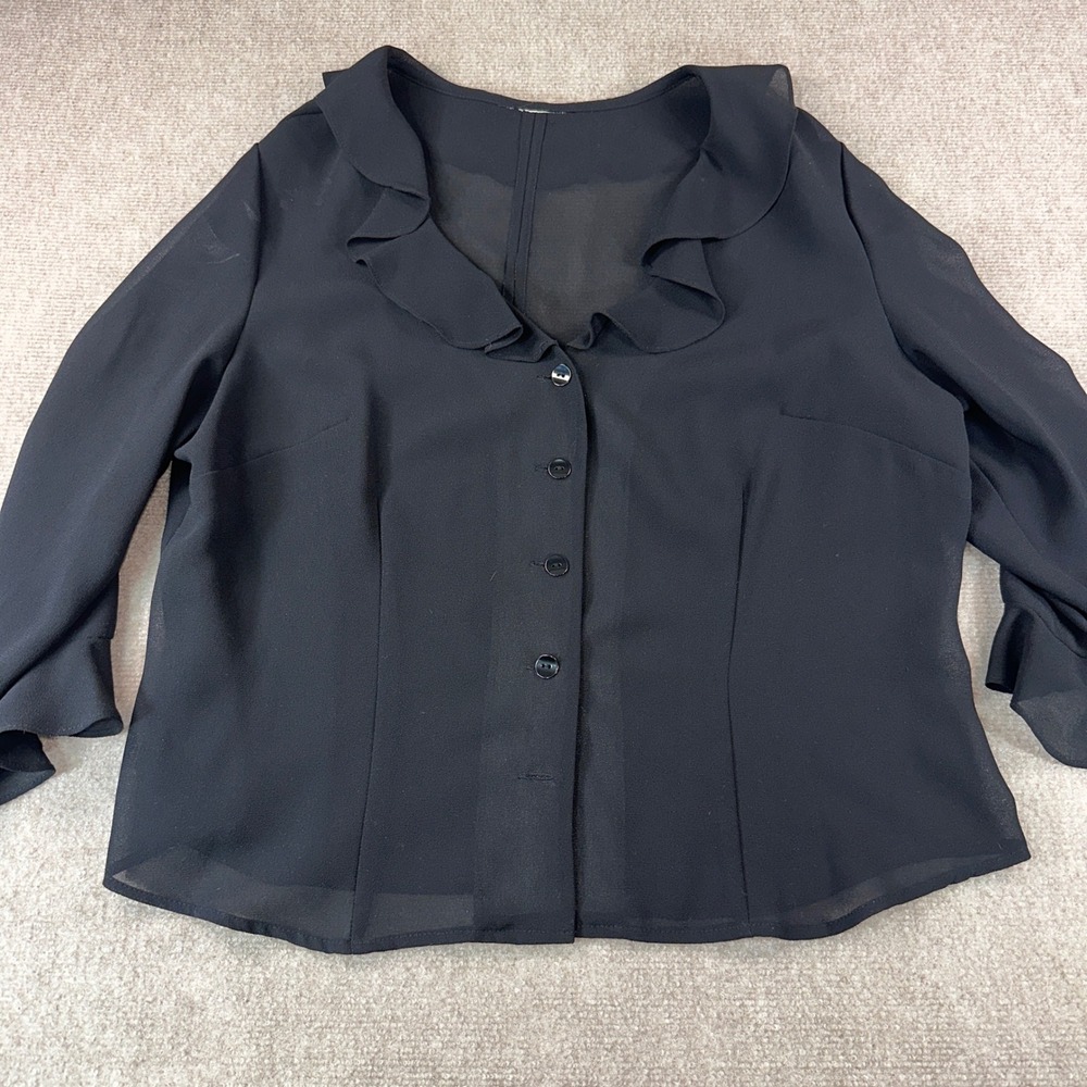 Black Sheer Witchy Romantic Ruffle Button Front Blouse Long Sleeve Romantic Top